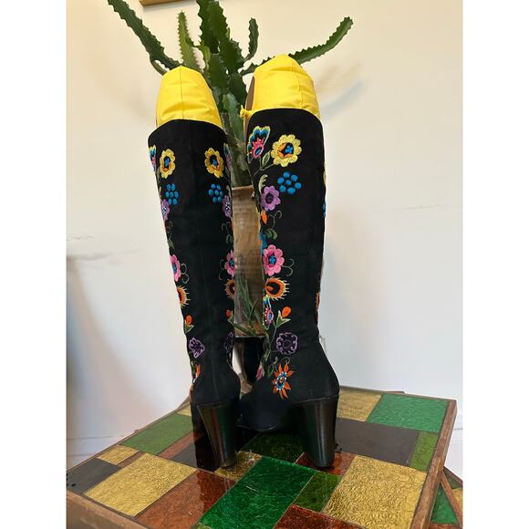 1970s 70s vintage floral embroidered gogo boots Jerry edouard enosis Greece 6 - Picture 7 of 10